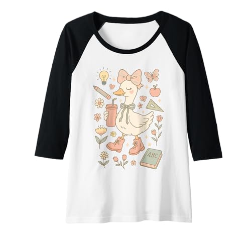 Damen Niedliche Gans Zurück zur Schule adrette ästhetische Mädchen Raglan von Preppy Duck School Vibes Outfits for Girls