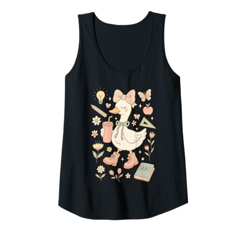 Damen Niedliche Gans Zurück zur Schule adrette ästhetische Mädchen Tank Top von Preppy Duck School Vibes Outfits for Girls
