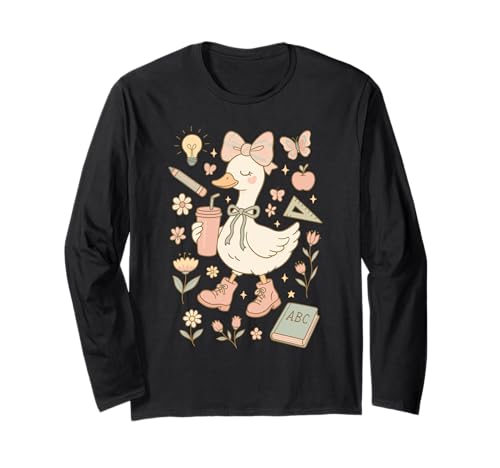 Niedliche Gans Zurück zur Schule adrette ästhetische Mädchen Langarmshirt von Preppy Duck School Vibes Outfits for Girls