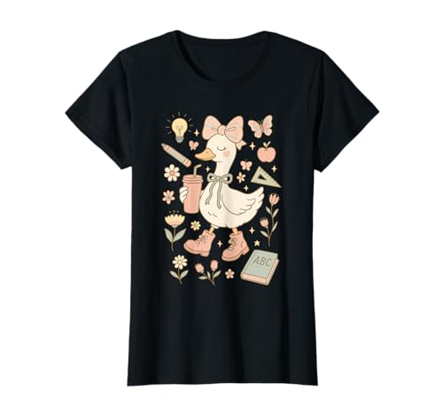 Niedliche Gans Zurück zur Schule adrette ästhetische Mädchen T-Shirt von Preppy Duck School Vibes Outfits for Girls