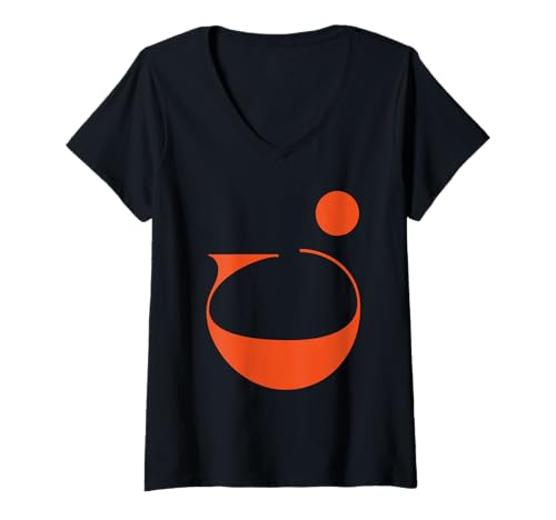 Damen Orange C-Initiale T-Shirt mit V-Ausschnitt von Preppy Monogram