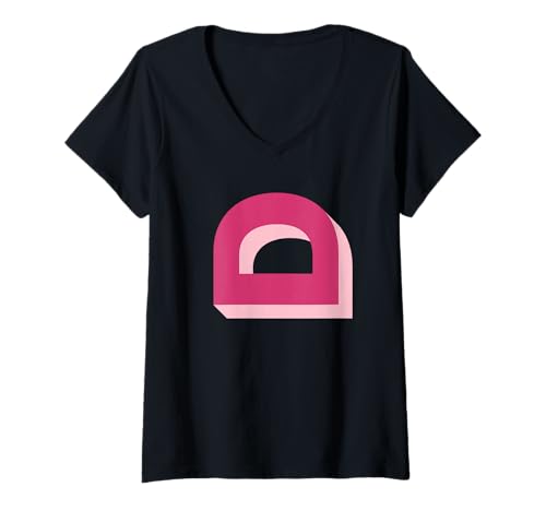 Damen Pink D Shadow Initiale T-Shirt mit V-Ausschnitt von Preppy Monogram