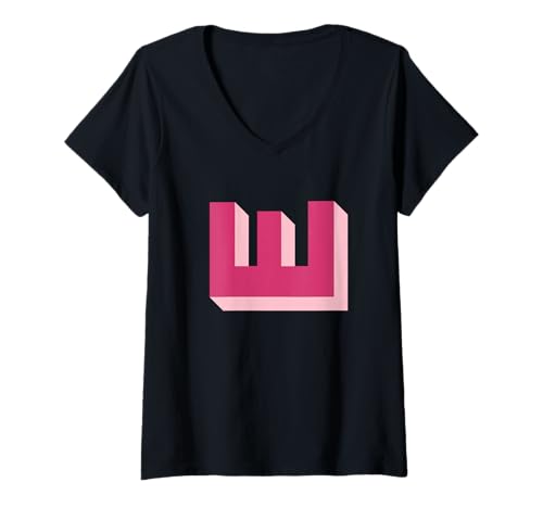 Damen Pink E Shadow Initiale T-Shirt mit V-Ausschnitt von Preppy Monogram