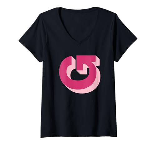 Damen Pink G Shadow Initiale T-Shirt mit V-Ausschnitt von Preppy Monogram