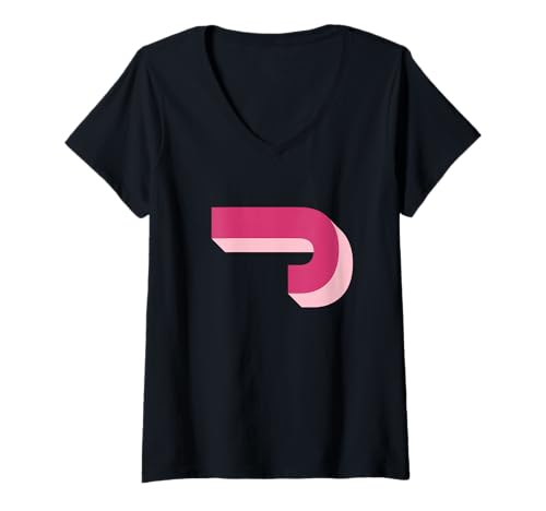 Damen Pink J Shadow Initiale T-Shirt mit V-Ausschnitt von Preppy Monogram