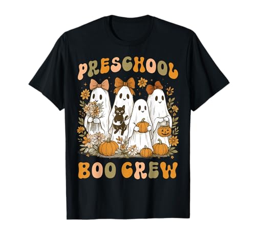 Boo Crew Vorschullehrer Halloween Geist Kostüm Kinder Damen T-Shirt von Preschool Boo Crew Girly Coquette Bow Floral Ghost
