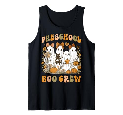Boo Crew Vorschullehrer Halloween Geist Kostüm Kinder Damen Tank Top von Preschool Boo Crew Girly Coquette Bow Floral Ghost