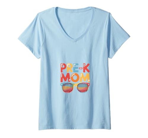 Damen Pre-K Mom Colorful Shades Class Erster Schultag T-Shirt mit V-Ausschnitt Damen Pre-K Mom Colorful Shades Class Erster Schultag T-Shirt mit V-Ausschnitt von Preschool First Day Designs Pre-K Mom