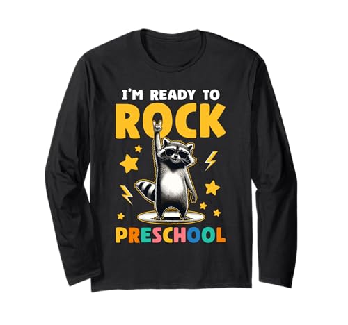 Waschbär Rock Vorschule Jungen Mädchen Kinder Lustige Vorschule Langarmshirt Waschbär Rock Vorschule Jungen Mädchen Kinder Lustige Vorschule Langarmshirt von Preschool First Day Designs