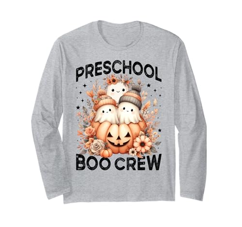 Vorschule Boo Crew Teacher Kinder Herbst Halloween Geist Kürbis Langarmshirt von Preschool Teacher Halloween Costume Floral Ghost