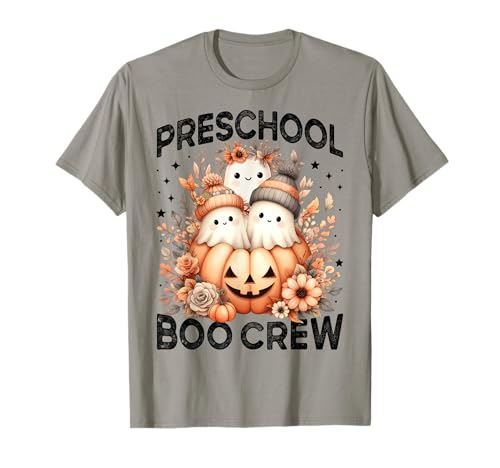 Vorschule Boo Crew Teacher Kinder Herbst Halloween Geist Kürbis T-Shirt von Preschool Teacher Halloween Costume Floral Ghost