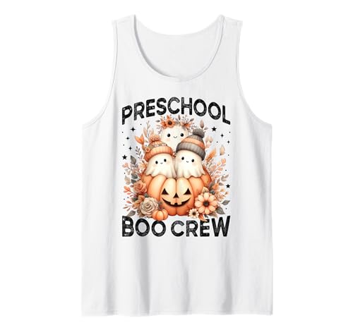 Boo Crew Vorschullehrer Wildblume Halloween Geist Frauen Tank Top von Preschool Teacher Kids Fall Halloween Floral Ghost