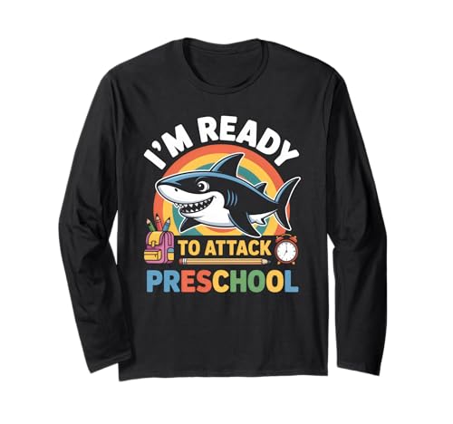 Bereit, Hai-Kinder im Vorschulalter anzugreifen Langarmshirt von Preschoolers Cute Shark Boys Design