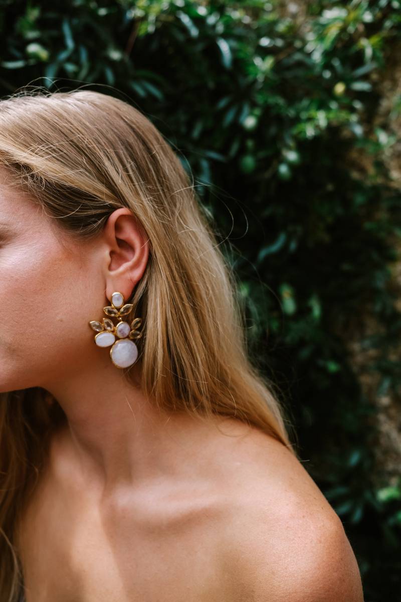 Mondstein Ohrringe in Sterling Silber Vergoldet | Brautschmuck Braut Statement Schmuck von PreseaStudios