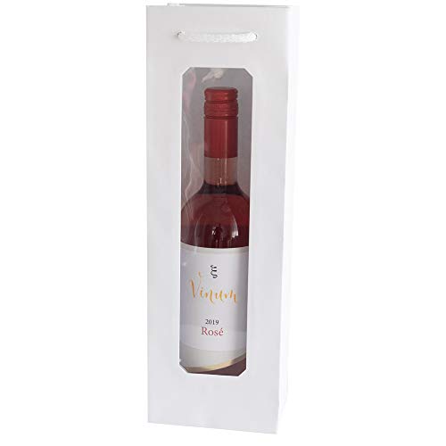 10 x Flaschentasche PresentFill® Premium Flaschentüten Weiß mit Fenster 100% Recycling Kraft Papier 210 gr. Stark Made in Europe Geschenktaschen Geschenktüten | Weinflaschen Verpackung für 1 Flasche von Present Fill