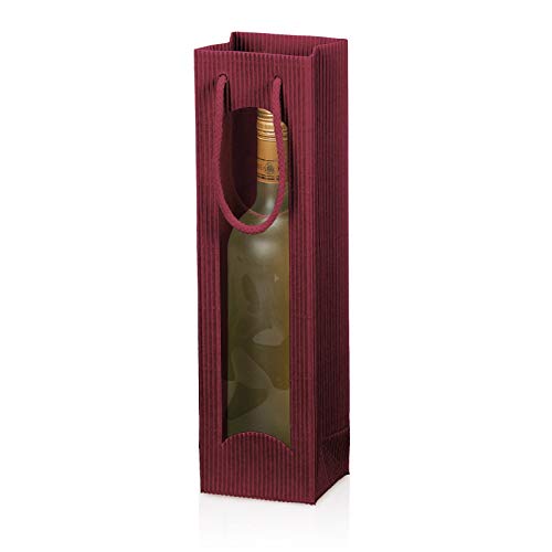 Present Fill 10 x 1er Flaschentasche - Focus, Weinverpackung Welle Bordeaux mit Fenster 100 x 85 x 360 mm von Present Fill