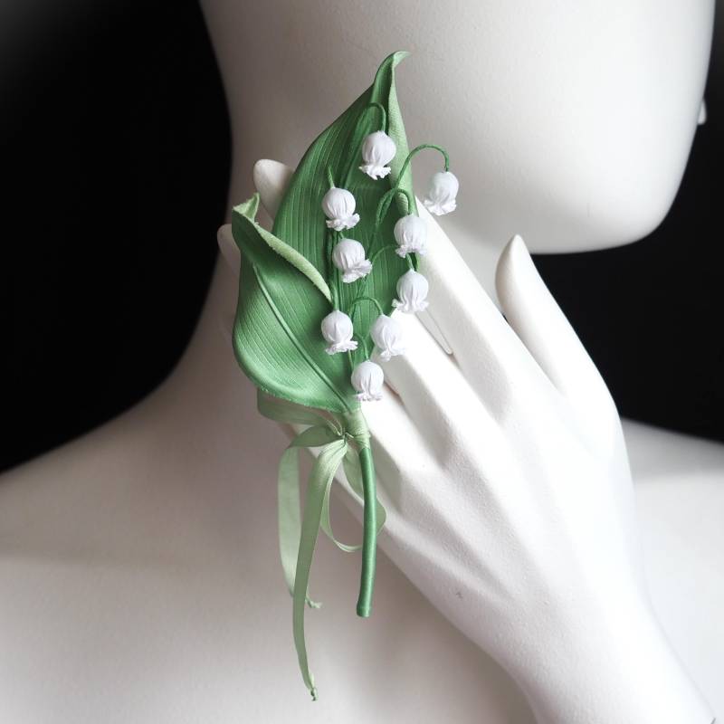 Versandfertige Brosche Aus Baumwolle Lily Of The Valley, Stoff-Maiglöckchen, Anstecknadel Baumwolle, Stoff, Hochzeit Maiglöckchen von PresentPerfectStudio