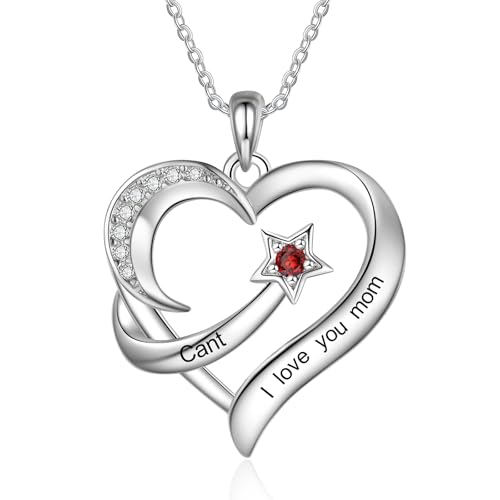 Damen Halskette mit Gravur Personalisierte Kette mit Name Geburtsstein Herz-Anhänger Geschenk für Damen Weihnachten Muttertag (1 name) von Presentimental