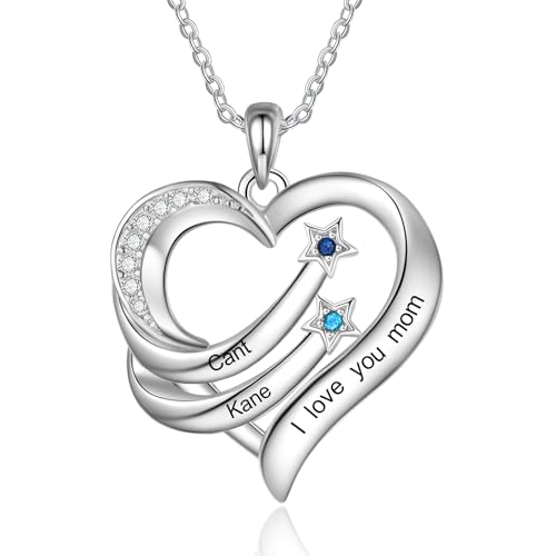Damen Halskette mit Gravur Personalisierte Kette mit Name Geburtsstein Herz-Anhänger Geschenk für Damen Weihnachten Muttertag (2 name) von Presentimental
