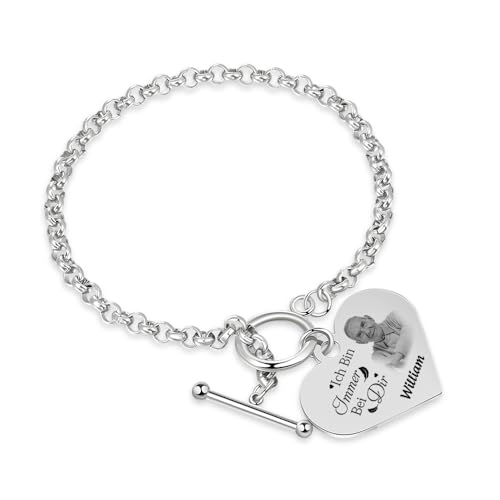 Gedenkarmband mit Herz und Flügeln Personalisiert mit Fotoname Armbänder Personalisiertes Edelstahlarmband (silver) von Presentimental