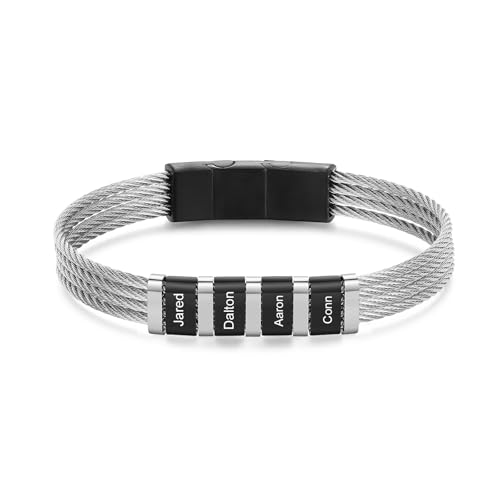 Herren Papa Armband mit Gravur- Personalisierte Name Foto Armbänder Edelstahl - Vatertagsgeschenk für Papa von Sohn Tochter (4 name) von Presentimental