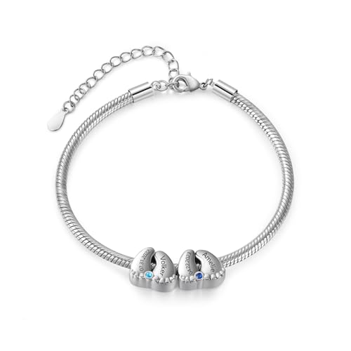 Personalisierte Babyfüße Armband mit Namen Silber Armbänder für Damen Geschenk für Mama Tochter Ehefrau Beste Freundin (2 name) von Presentimental