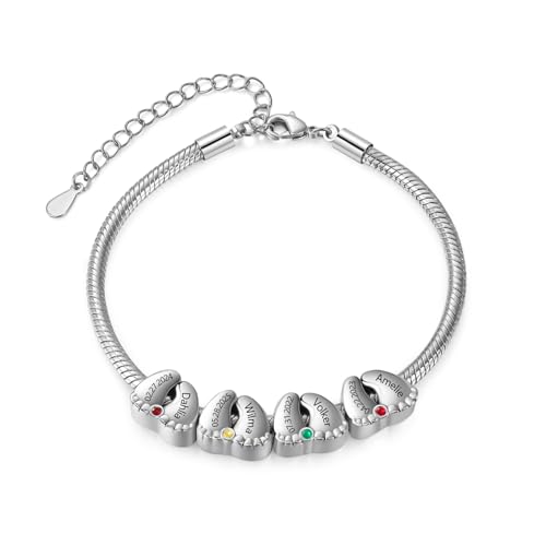 Personalisierte Babyfüße Armband mit Namen Silber Armbänder für Damen Geschenk für Mama Tochter Ehefrau Beste Freundin (4 name) von Presentimental