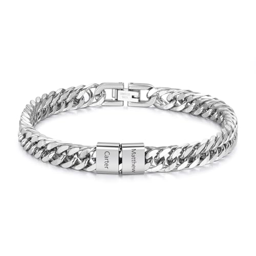 Personalisierte Cuban Chain Herrenarmband mit 1-6 Namen Vatertag Geschenk für Papa Opa Weihnachten Valentinstag Geschenke für Männer (2 name) von Presentimental