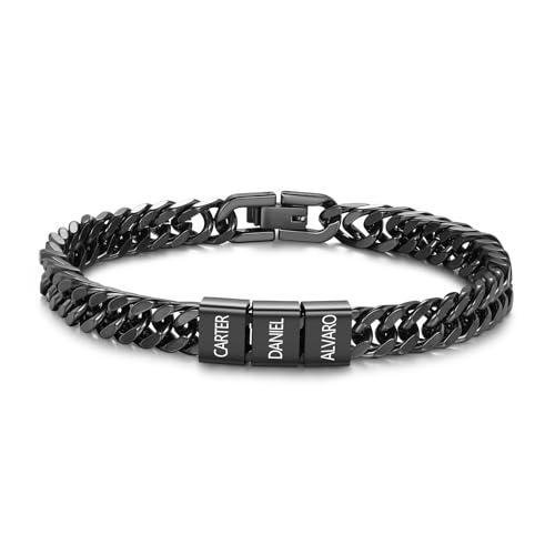 Personalisierte Cuban Chain Herrenarmband mit 1-6 Namen Vatertag Geschenk für Papa Opa Weihnachten Valentinstag Geschenke für Männer (Schwarz-3 name) von Presentimental