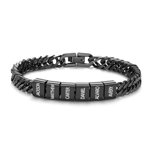 Personalisierte Cuban Chain Herrenarmband mit 1-6 Namen Vatertag Geschenk für Papa Opa Weihnachten Valentinstag Geschenke für Männer (Schwarz-6 name) von Presentimental