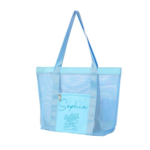 Personalisierte Wasserdichte Strandtasche mit Namen Muster Große Sandfest Netztasche Pooltasche Geschenk für Damen Sommerurlaub Reisen (B) von Presentimental