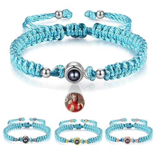 Personalisiertes Foto Armband - Armband mit Bild in Stein - Projektionsfunktion Geschenk für Herren Damen Valentinstag Weihnachten (Blau) von Presentimental