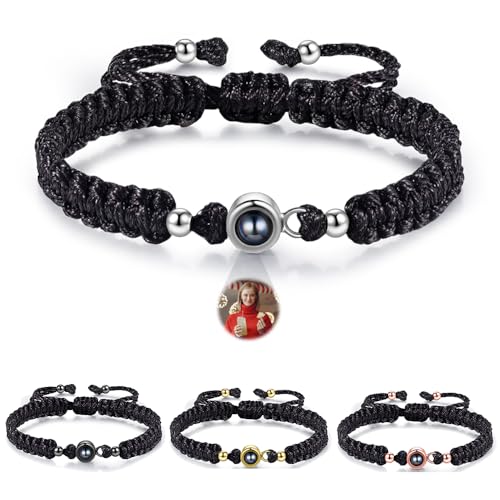 Personalisiertes Foto Armband - Armband mit Bild in Stein - Projektionsfunktion Geschenk für Herren Damen Valentinstag Weihnachten (Schwarz) von Presentimental