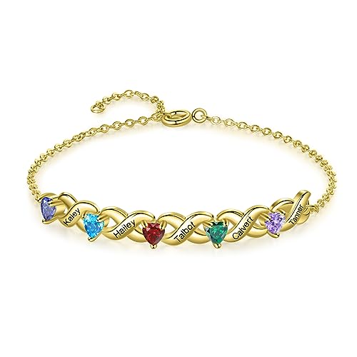 Personalisiertes Unendlichkeitsarmband für Damen Armband mit Name Geburtsstein Geschenk für Mutter Tochter Oma Frau Freundin (Gold, 3 name) von Presentimental