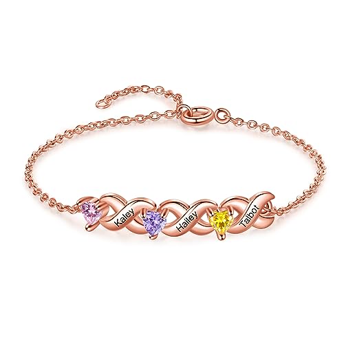 Personalisiertes Unendlichkeitsarmband für Damen Armband mit Name Geburtsstein Geschenk für Mutter Tochter Oma Frau Freundin (Rose, 5 name) von Presentimental
