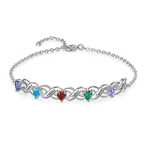 Personalisiertes Unendlichkeitsarmband für Damen Armband mit Name Geburtsstein Geschenk für Mutter Tochter Oma Frau Freundin (Silber, 5 name) von Presentimental