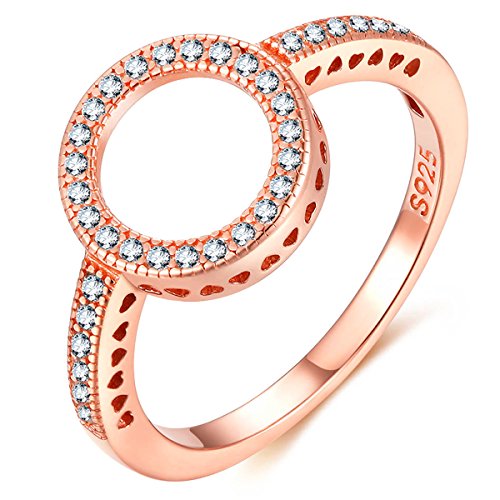 Presenski Rose Gold Ring Damen, Kreis Ring Silber 925 Zirkonia Ring für Mädchen von Presentski