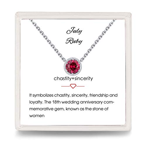 Presentski 925 Kette Damen Juli Geburtsstein Halskette Anhänger Personalisiert Ruby Kette Solitär von Presentski