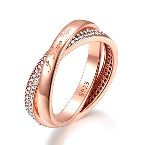 Presentski 925 Sterling Silber Ring Rosegold Vergoldet Love Zwilling Ring mit Zirkonia Verlobung Ring 49 für Damen von Presentski