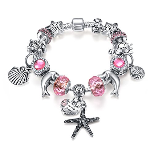 Presentski Armband mit Delphin Starfish Rosa Charme Herz Love Glasperlen für Damen Mädchen Geschenk von Presentski