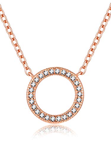 Presentski Damen Kette Rosegold-Halskette 925 Silber mit Anhänger Kreis Geometrie Zirkonia weiß 45cm|Zarte Kette Runder Anhänger von Presentski