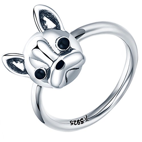 Presentski Hund Ring Silber Damen,Französische Bulldogge Ring 925 Sterling Silber Geschenk für Weihnachten,Muttertag,Frauen von Presentski