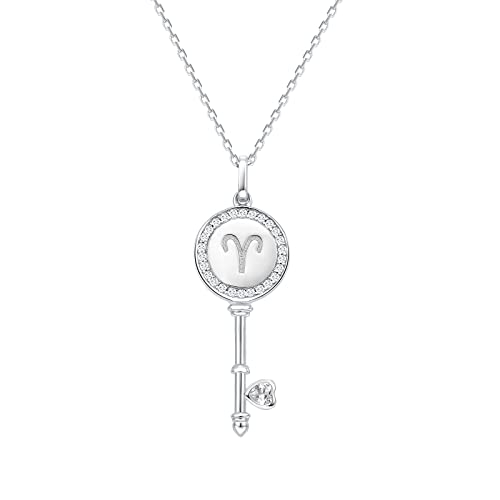 Presentski Widder Sternbild Anhänger Halskette Damen: 925 Sterling Silber Widder Halsketten Platin Überzogen Kette Sternbilder Astrologie Schlüsselform Halsketten mit Herz Zirkonia Horoskop Halskette von Presentski