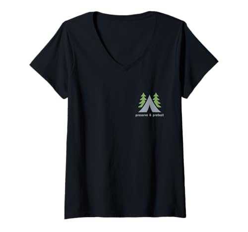 Damen Konservieren & Schützen Camping Nationalpark Naturliebhaber Wandern T-Shirt mit V-Ausschnitt Damen Konservieren & Schützen Camping Nationalpark Naturliebhaber Wandern T-Shirt mit V-Ausschnitt von Preserve & Protect - Hiking & Camping Apparel