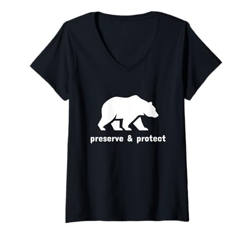 Damen Konservieren & Schützen Grizzlybär Tier Naturliebhaber Wandern T-Shirt mit V-Ausschnitt von Preserve & Protect - Hiking & Camping Apparel
