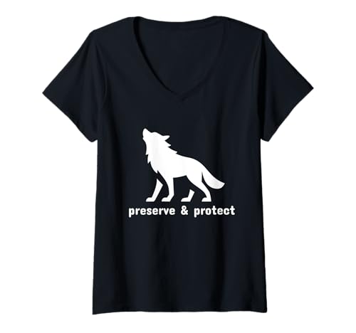 Damen Konservieren und schützen Sie Wolfstiere Naturliebhaber Wandern T-Shirt mit V-Ausschnitt Damen Konservieren und schützen Sie Wolfstiere Naturliebhaber Wandern T-Shirt mit V-Ausschnitt von Preserve & Protect - Hiking & Camping Apparel
