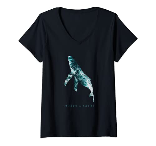 Damen Klimaschutz Wal Umweltschutz Buckelwal Preserve and Protect T-Shirt mit V-Ausschnitt Damen Klimaschutz Wal Umweltschutz Buckelwal Preserve and Protect T-Shirt mit V-Ausschnitt von Preserve & Protect Tierschutz und Umweltschutz