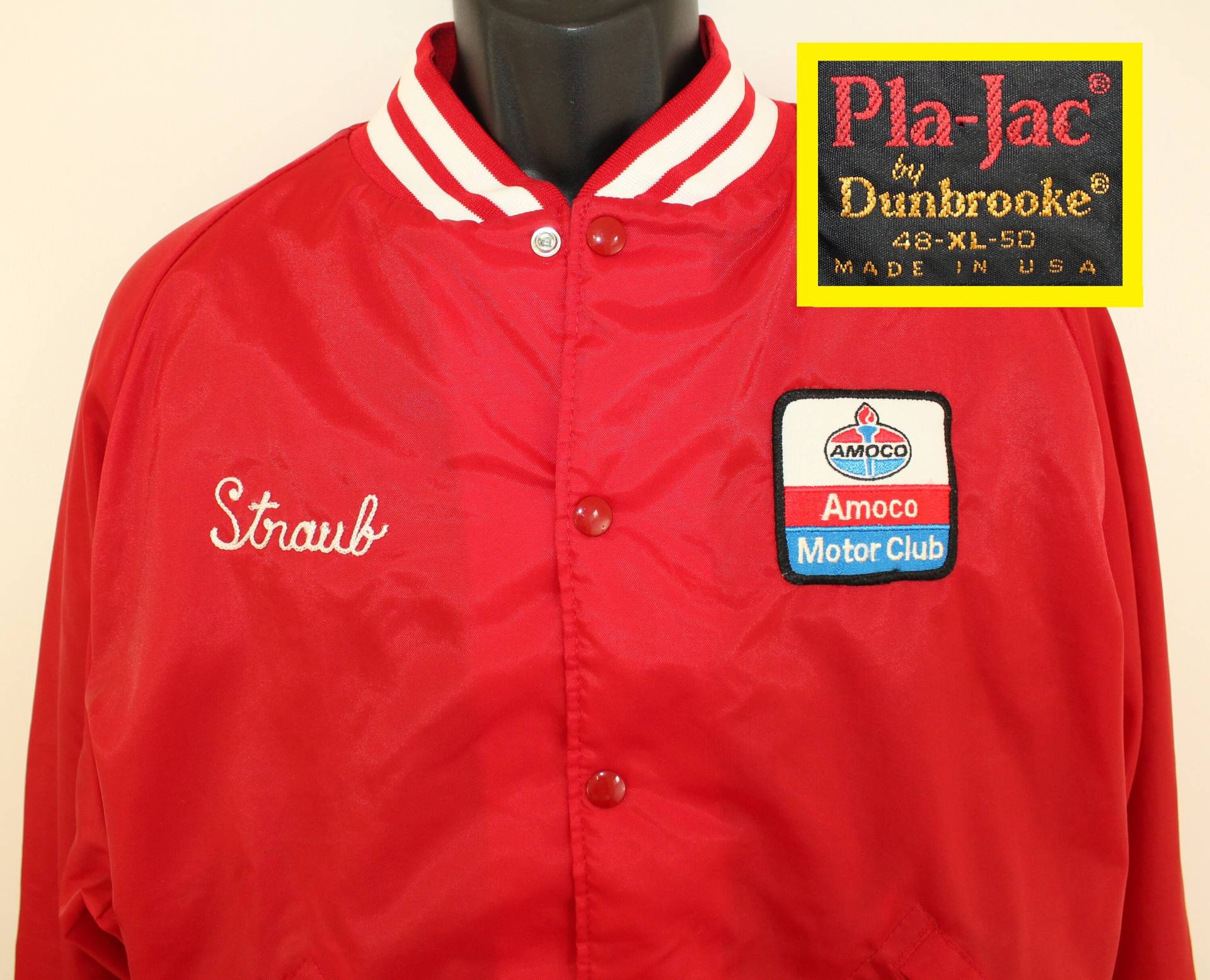 Amoco Motor Club Vintage Druckknopf Jacke Mantel Xl Rot Weiß 70Er Jahre 80Er Pla-Jac Dunbrooke Straub Amoco Motor Club Vintage Druckknopf Jacke Mantel Xl Rot Weiß 70Er Jahre 80Er Pla-Jac Dunbrooke Straub von PreserveVintage