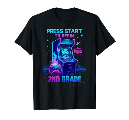 Drücken Sie Start, 2. Klasse, Gamer, Kinder, Level Up, Spaß T-Shirt von Press Start Gamer Kids Level Up Tee