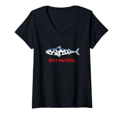 Damen Lustiger Witz Heilige Makrele Deepsea Angeln Fisch Fischer T-Shirt mit V-Ausschnitt von Prestige Monkeh Tees